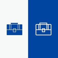 Borsa valigia Astuccio borsetta linea e glifo solido icona blu bandiera linea e glifo solido icona blu bandiera vettore