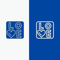 cartello amore cuore nozze linea e glifo solido icona blu bandiera linea e glifo solido icona blu bandiera vettore