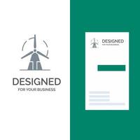 pulito energia verde energia mulino a vento grigio logo design e attività commerciale carta modello vettore