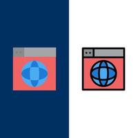 ragnatela design Internet globo mondo icone piatto e linea pieno icona impostato vettore blu sfondo