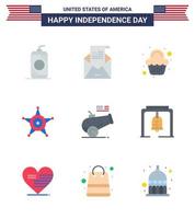 9 creativo Stati Uniti d'America icone moderno indipendenza segni e 4 ° luglio simboli di grande pistola stella posta polizia celebrazione modificabile Stati Uniti d'America giorno vettore design elementi