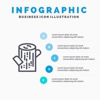 log legname legna linea icona con 5 passaggi presentazione infografica sfondo vettore