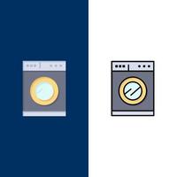 cucina macchina lavaggio icone piatto e linea pieno icona impostato vettore blu sfondo