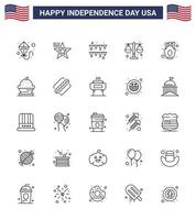 4 ° luglio Stati Uniti d'America contento indipendenza giorno icona simboli gruppo di 25 moderno Linee di cibo francese patatine fritte ghirlanda patatine fritte legge modificabile Stati Uniti d'America giorno vettore design elementi