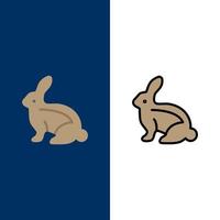 coniglietto Pasqua Pasqua coniglietto coniglio icone piatto e linea pieno icona impostato vettore blu sfondo