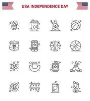 contento indipendenza giorno imballare di 16 Linee segni e simboli per scudo Stati Uniti d'America libertà calcio americano modificabile Stati Uniti d'America giorno vettore design elementi