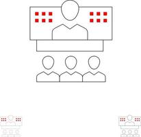 conferenza attività commerciale chiamata connessione Internet in linea grassetto e magro nero linea icona impostato vettore