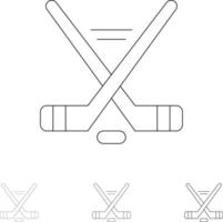 hokey ghiaccio sport sport americano grassetto e magro nero linea icona impostato vettore