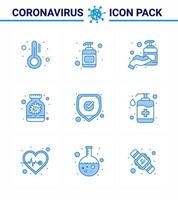 corona virus 2019 e 2020 epidemico 9 blu icona imballare come come sicurezza medico mano bottiglia capsula virale coronavirus 2019 nov malattia vettore design elementi