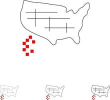 carta geografica stati unito Stati Uniti d'America grassetto e magro nero linea icona impostato vettore