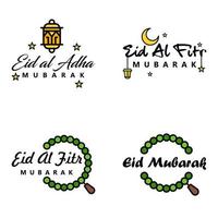 eid mubarak manoscritto lettering vettore imballare di 4 calligrafia con stelle isolato su bianca sfondo per il tuo design