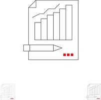 statistica analisi analitica attività commerciale grafico grafico mercato grassetto e magro nero linea icona impostato vettore