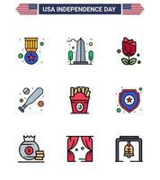 impostato di 9 Stati Uniti d'America giorno icone americano simboli indipendenza giorno segni per Fast food palla dura Washington pipistrello abbondante modificabile Stati Uniti d'America giorno vettore design elementi