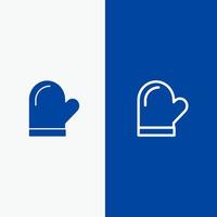 guanto presina guanti cucina forno linea e glifo solido icona blu bandiera vettore