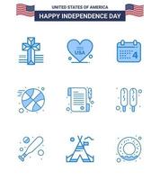 contento indipendenza giorno 4 ° luglio impostato di 9 blues americano pittogramma di Mais cane ricevuta giorno carta palla modificabile Stati Uniti d'America giorno vettore design elementi