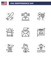 grande imballare di 9 Stati Uniti d'America contento indipendenza giorno Stati Uniti d'America vettore Linee e modificabile simboli di e-mail Stati Uniti d'America palloncini borsetta America bandiera modificabile Stati Uniti d'America giorno vettore design elementi