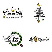 contento di eid imballare di 4 eid mubarak saluto carte con splendente stelle nel Arabo calligrafia musulmano Comunità Festival vettore