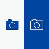 telecamera Immagine foto di base linea e glifo solido icona blu bandiera linea e glifo solido icona blu bandiera vettore