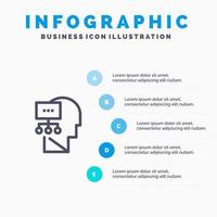 pianificazione teoria mente testa linea icona con 5 passaggi presentazione infografica sfondo vettore