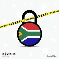 Sud Africa serratura giù serratura coronavirus pandemia consapevolezza modello covid19 serratura giù design vettore