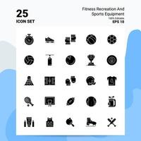 25 fitness ricreazione e gli sport attrezzatura icona impostato 100 modificabile eps 10 File attività commerciale logo concetto idee solido glifo icona design vettore