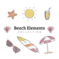 Raccolta di elementi di viaggio e spiaggia in estate vettore