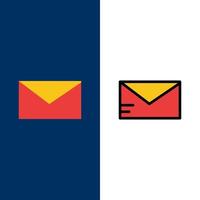 posta e-mail scuola icone piatto e linea pieno icona impostato vettore blu sfondo