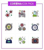 coronavirus consapevolezza icona 9 pieno linea piatto colore icone icona incluso laboratorio bio organo test laboratorio virale coronavirus 2019 nov malattia vettore design elementi