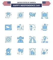 Stati Uniti d'America contento indipendenza pictogram impostato di 16 semplice blues di stati occidentale americano salone porta modificabile Stati Uniti d'America giorno vettore design elementi