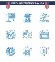 9 creativo Stati Uniti d'America icone moderno indipendenza segni e 4 ° luglio simboli di carta geografica zucca indipendenza cibo americano modificabile Stati Uniti d'America giorno vettore design elementi