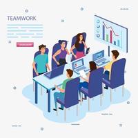 gruppo del team di lavoro in riunioni e infografiche vettore