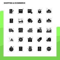 25 shopping e-commerce icona impostato solido glifo icona vettore illustrazione modello per ragnatela e mobile idee per attività commerciale azienda