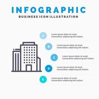 edificio ufficio americano linea icona con 5 passaggi presentazione infografica sfondo vettore