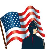 uomo soldato con bandiera degli Stati Uniti vettore