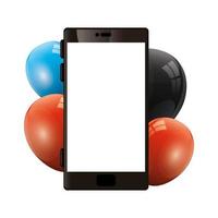 dispositivo smartphone con palloncini elio vettore