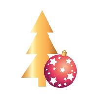 albero di pino di Natale con icona isolata palla vettore