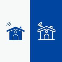 Wi-Fi servizio segnale Casa linea e glifo solido icona blu bandiera linea e glifo solido icona blu bandiera vettore