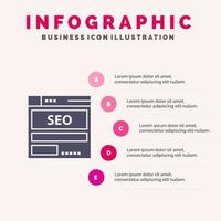 sito web server dati ospitando SEO Tech solido icona infografica 5 passaggi presentazione sfondo vettore