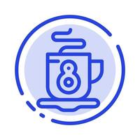 caffè tè caldo blu tratteggiata linea linea icona vettore
