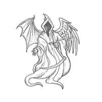 Grim Reaper o angelo della morte con ala di uccello vettore