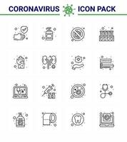 16 linea impostato di corona virus epidemico icone come come sporco tubi protezione test sangue virale coronavirus 2019 nov malattia vettore design elementi