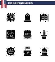 azione vettore icona imballare di americano giorno 9 linea segni e simboli per scudo carta geografica bar bandiera Ingresso modificabile Stati Uniti d'America giorno vettore design elementi