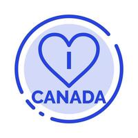 amore cuore Canada blu tratteggiata linea linea icona vettore