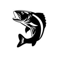 pesce walleye saltando su isolato retrò in bianco e nero vettore