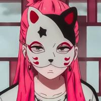 anime ragazza con rosa capelli nel un' gatto maschera vettore