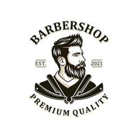 illustrazione vettoriale del logo della barba, modello del logo del barbiere, vettore degli uomini di taglio di capelli