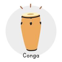 conga clipart cartone animato stile. semplice carino Marrone di legno conga cubano percussione musicale strumento piatto vettore illustrazione. percussione strumento conga mano disegnato scarabocchio stile. conga vettore design