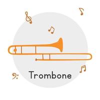 d'oro trombone clipart cartone animato stile. semplice carino trombone ottone musicale strumento piatto vettore illustrazione. ottone strumento trombone mano disegnato scarabocchio stile. vento strumento vettore design