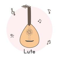 oud clipart cartone animato stile. semplice carino Marrone liuto mezzo orientale corda musicale strumento piatto vettore illustrazione. a corda strumento liuto mano disegnato scarabocchio stile. di legno liuto vettore design