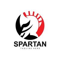 spartano logo, guerra casco completo da uomo vettore, barbaro armatura icona, vichingo, Palestra in forma disegno, fitness vettore